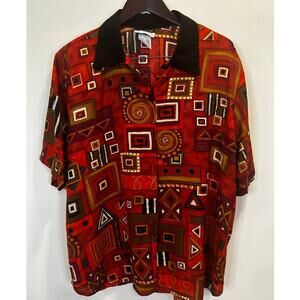 Funky 80s/90s Rust Diamond & Swirl Shirt - Caliche - Size 38/18W
